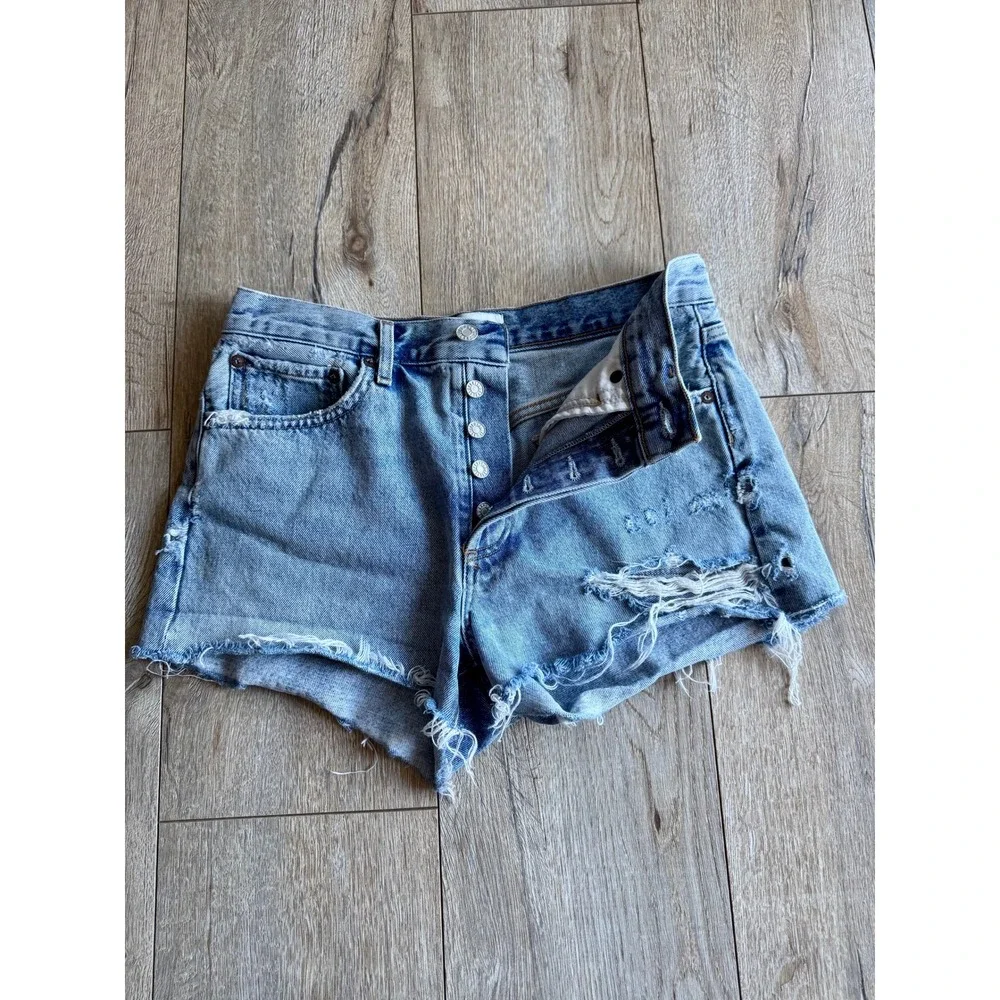 AGOLDE Parker Vintage Cotton Swapmeet Wash Distrssed Cut Off Jean Short Size 29
